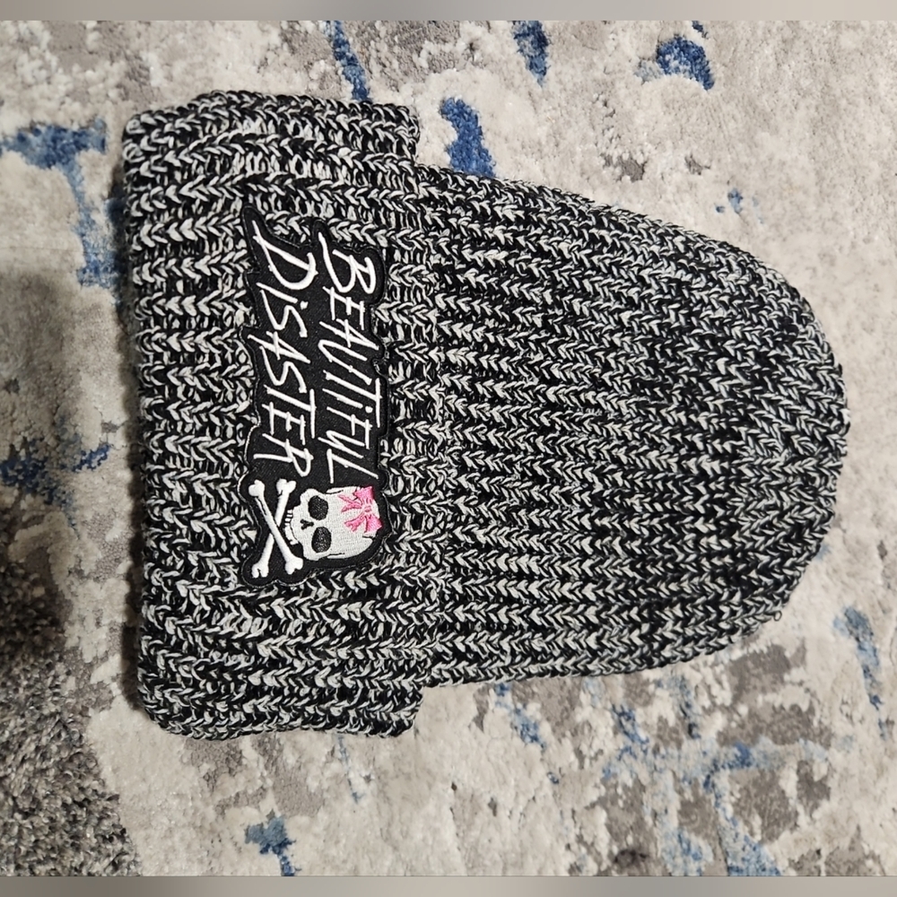 Beautiful Disaster Thick Winter Beanie With Skull Patch